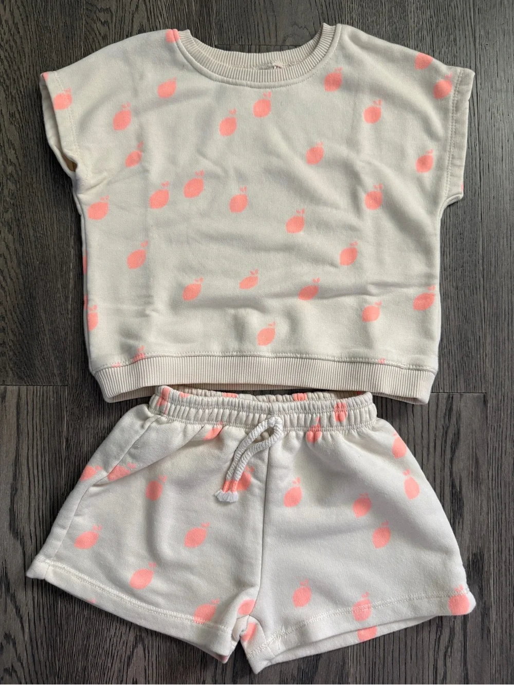ZARA Kids Short Sleeve Set in Cream with peach print